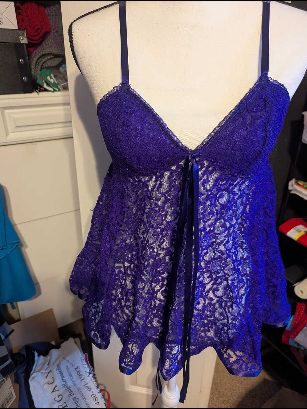Royal Purple Lace Chemise with Ribbon Detail